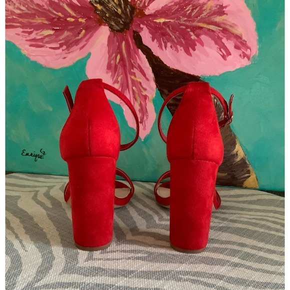 Lulus Taylor Red Suede Ankle Strap Heels Size 5.5 - Picture 4 of 7